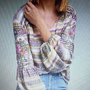 MAEVE by Anthropologie Colorful Ceresco Floral Blouse, Size Medium Petite
